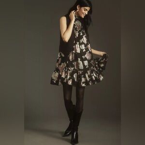 Maeve Anthropologie Halter Neck Shine Metallic Mini Swing Dress